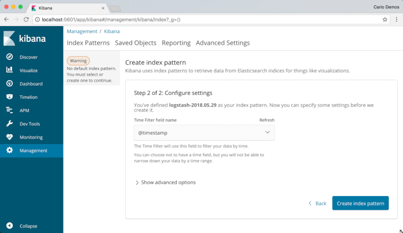 Configuring a Time Filter Field in Elastic Search