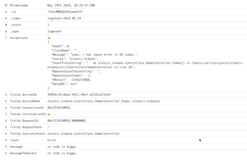 Default Level of Detail in Error Messages with Serilog and ElasticSearch Sink