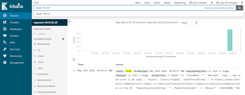Searching for Errors in Kibana