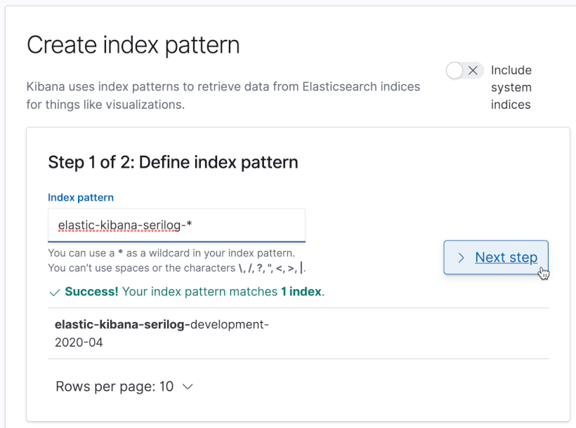 Specify a Kibana Index Pattern