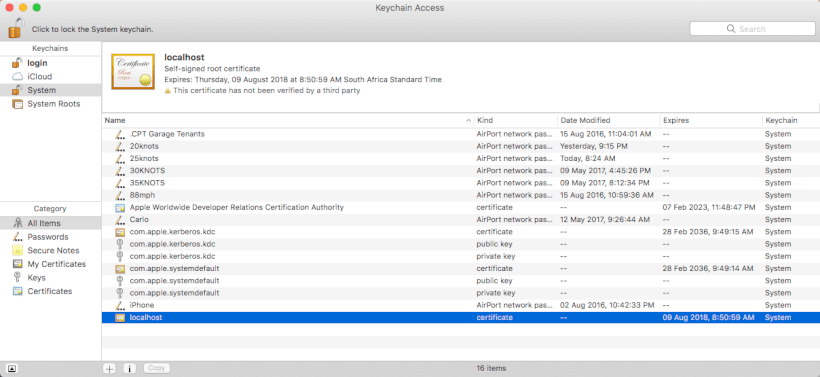 Trust a Self-Signed Certificate in KeyChain Access