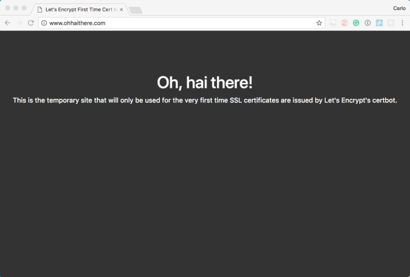 The Site Running in the Nginx Docker Container for Generating the First Let's Encrypt Certificate